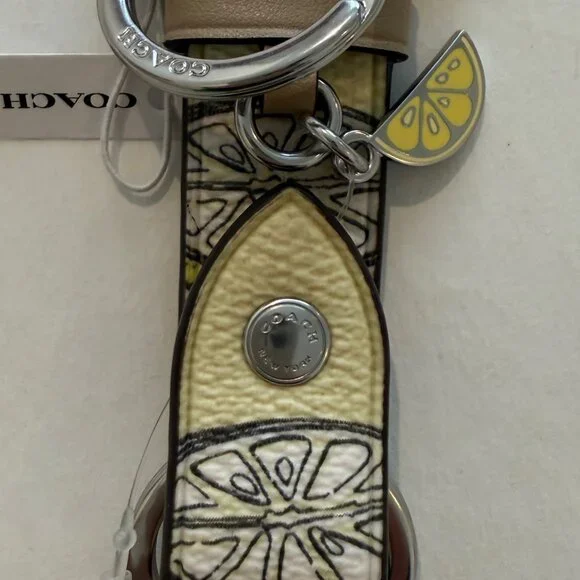Coach Trigger Snap Bag Charm, Key chain/fob With Lemon Print, yellow, silver - Picture 7 of 13